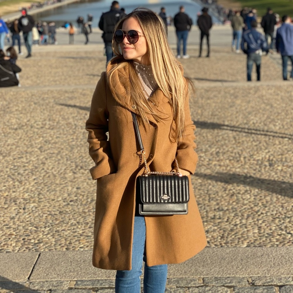 Camel coat with gold hardware